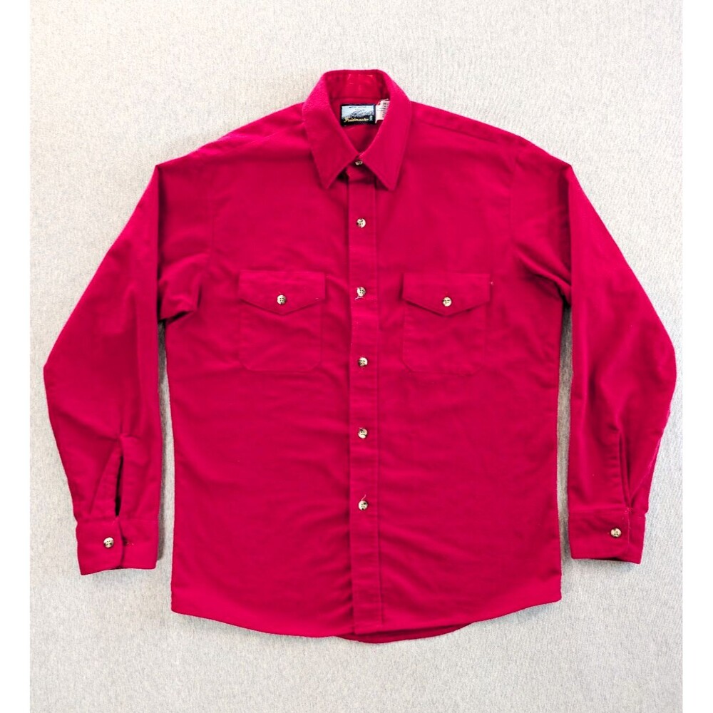 Vintage Fieldmaster Men's M Red Long Sleeve Flannel Cotton Button Shirt Pockets